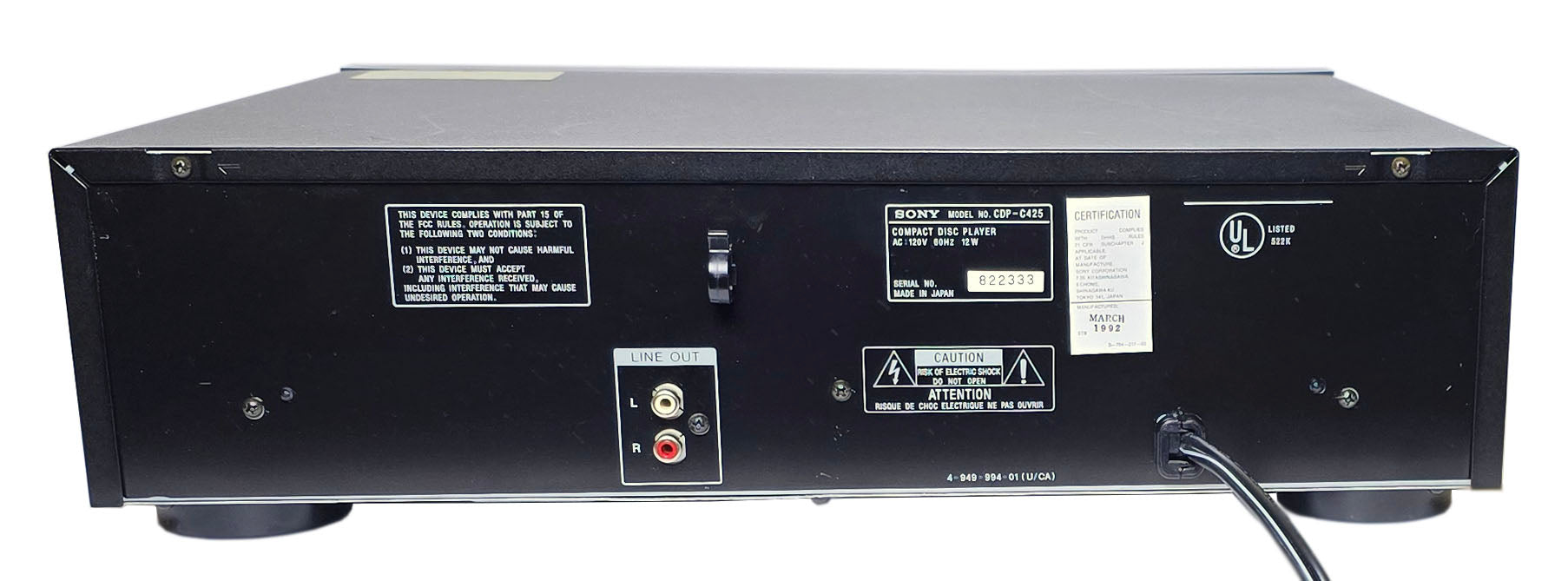 Sony CDP-C425 5-Disc Carousel CD Changer - Rear