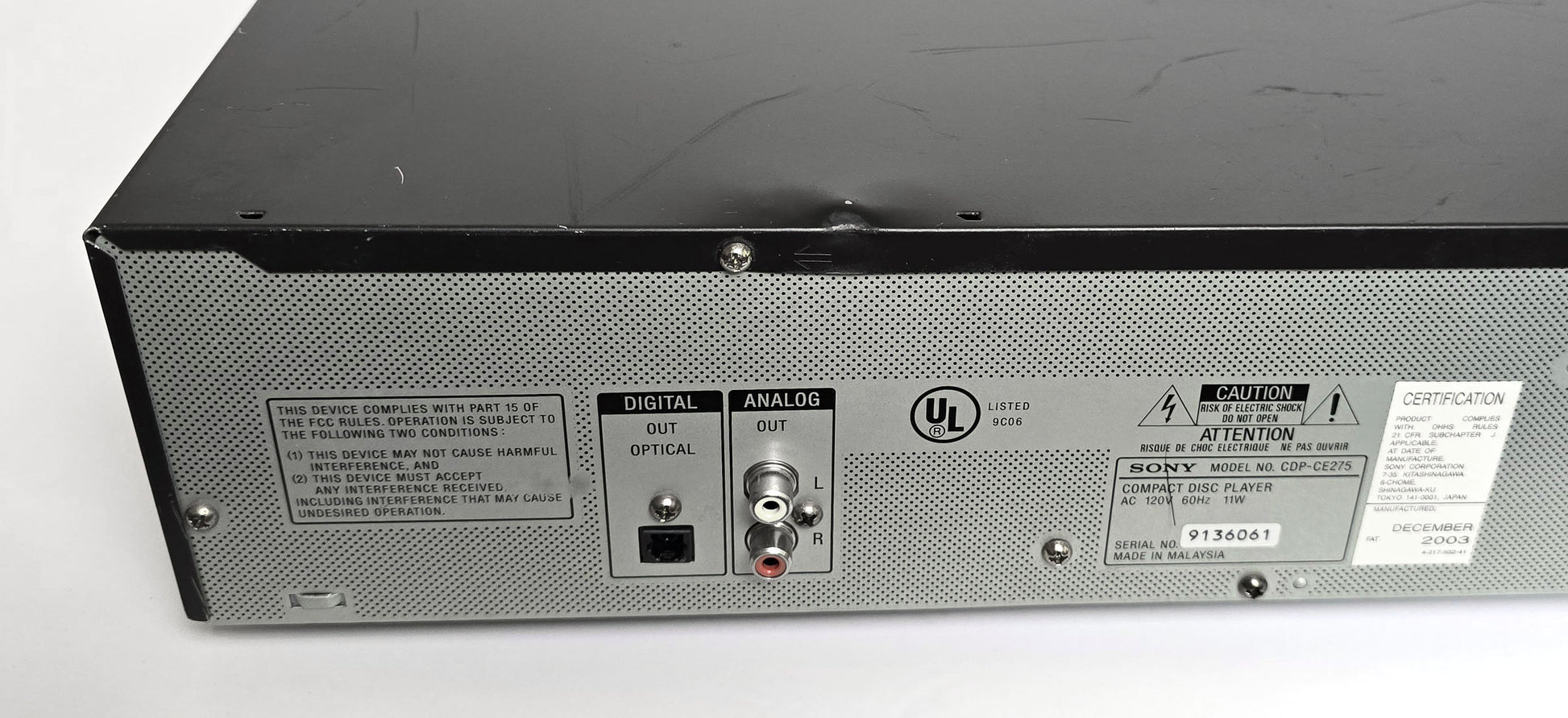 Sony CDP-CE275 5-Disc Carousel CD Changer - Rear Connections