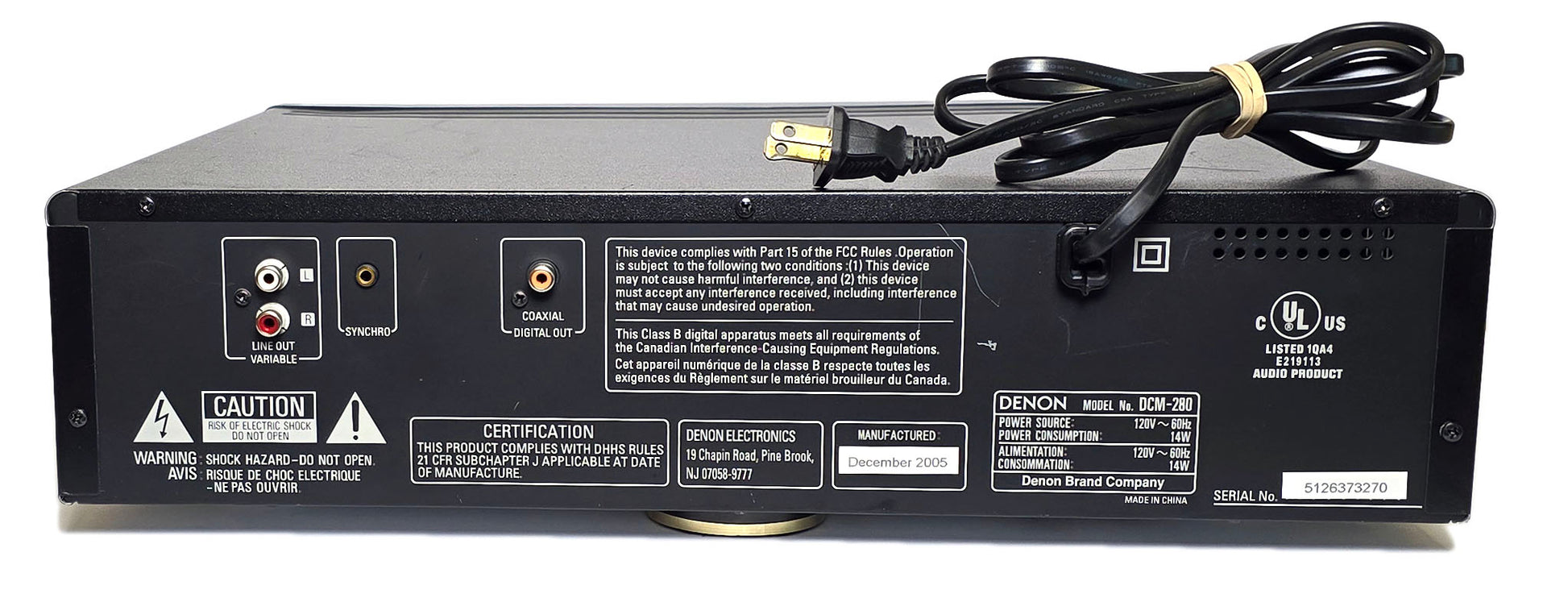 Denon DCM-280 5-Disc Carousel CD Changer - Rear