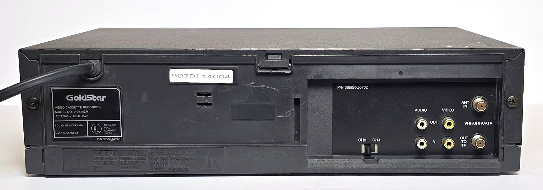 LG (GoldStar) AD420ZM VCR, 4-Head Mono - Rear