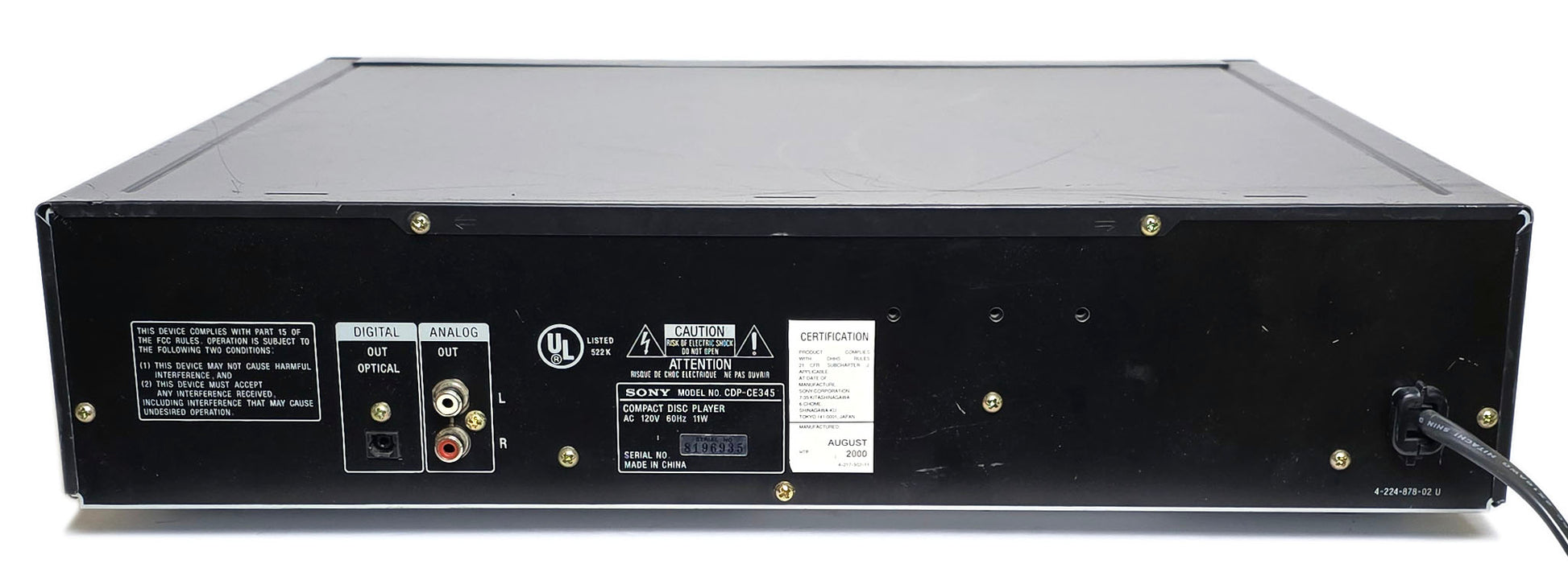 Sony CDP-CE345 5-Disc Carousel CD Changer - Rear