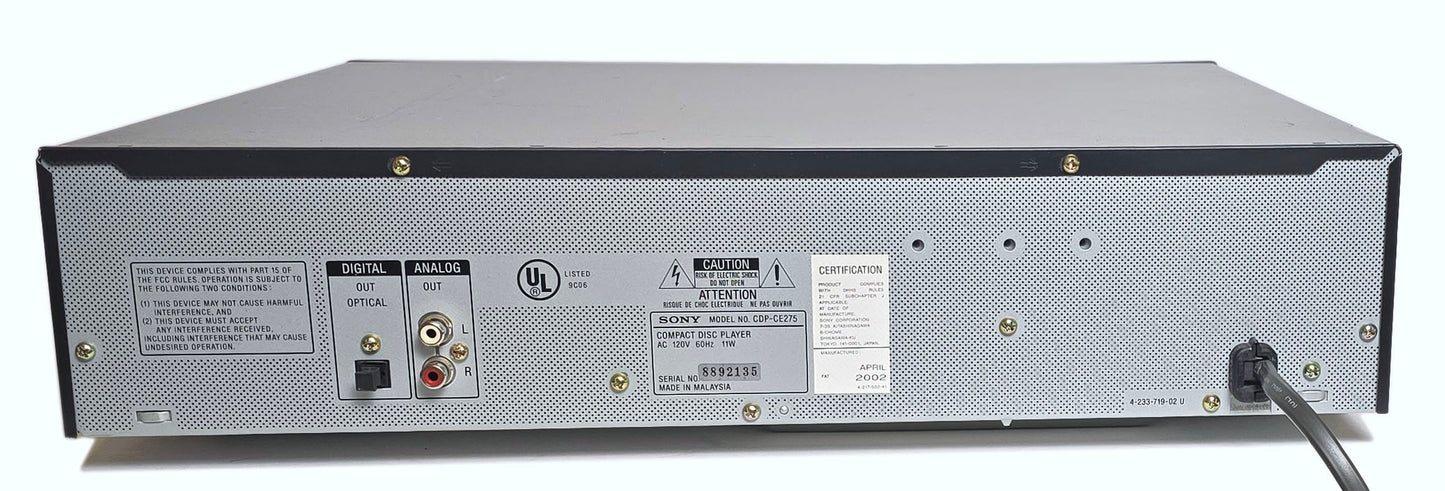 Sony CDP-CE275 5-Disc Carousel CD Changer - Rear
