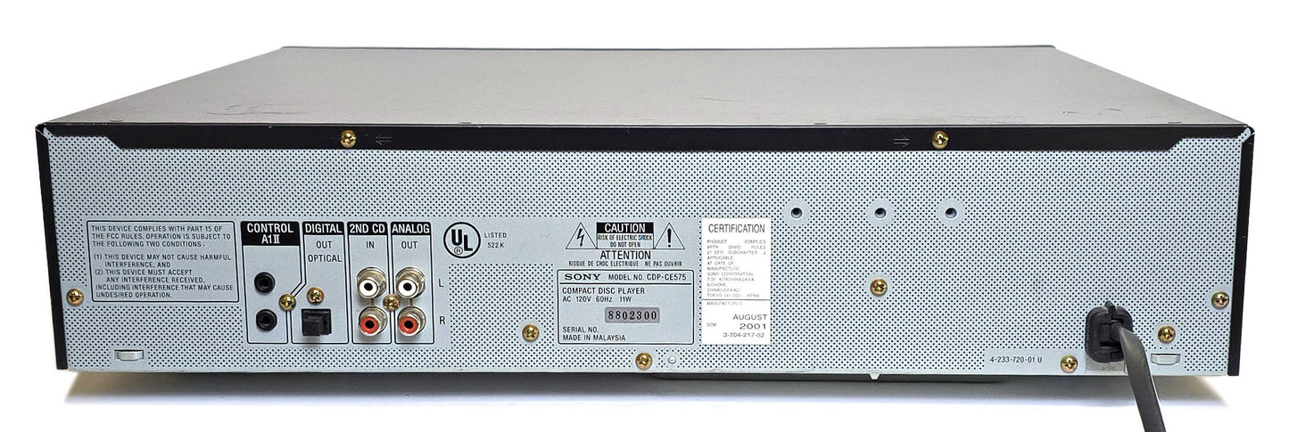 Sony CDP-CE575 5-Disc Carousel CD Changer - Rear