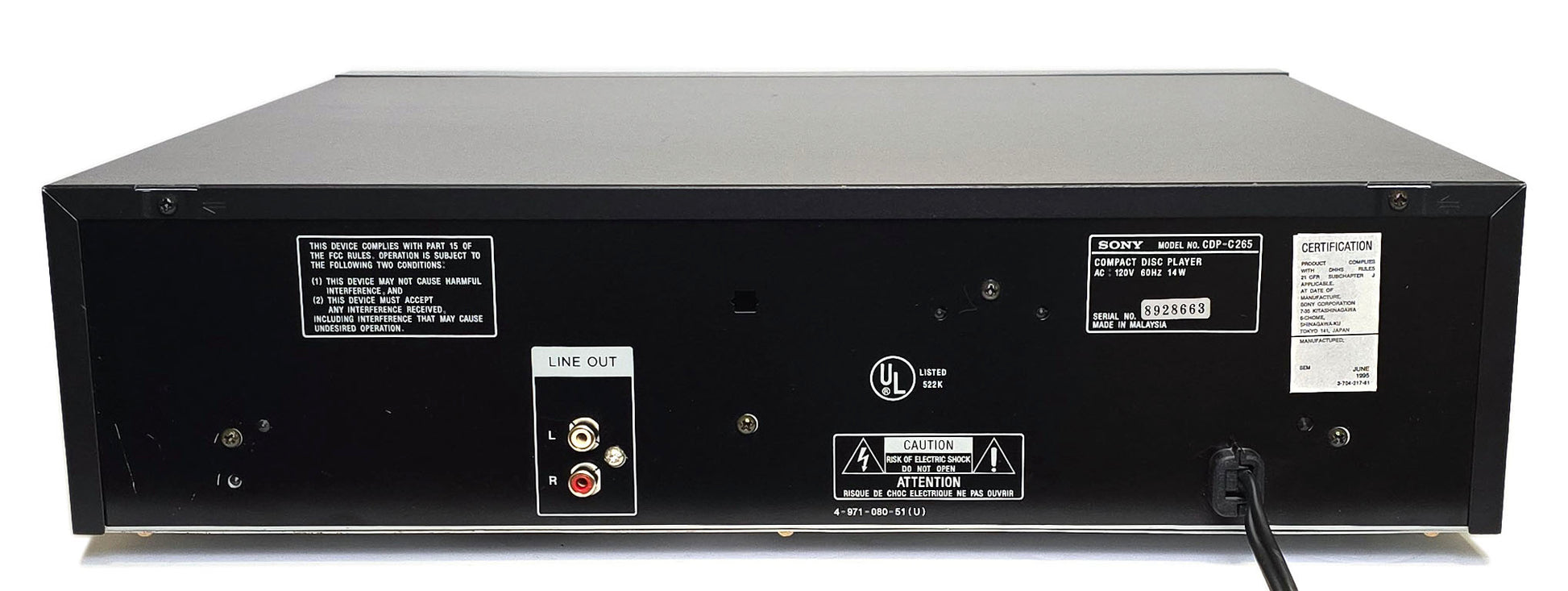 Sony CDP-C265 5-Disc Carousel CD Changer - Rear