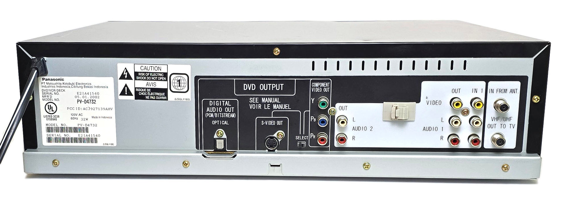 Panasonic PV-D4732 Omnivision VCR/DVD Player Combo - Rear