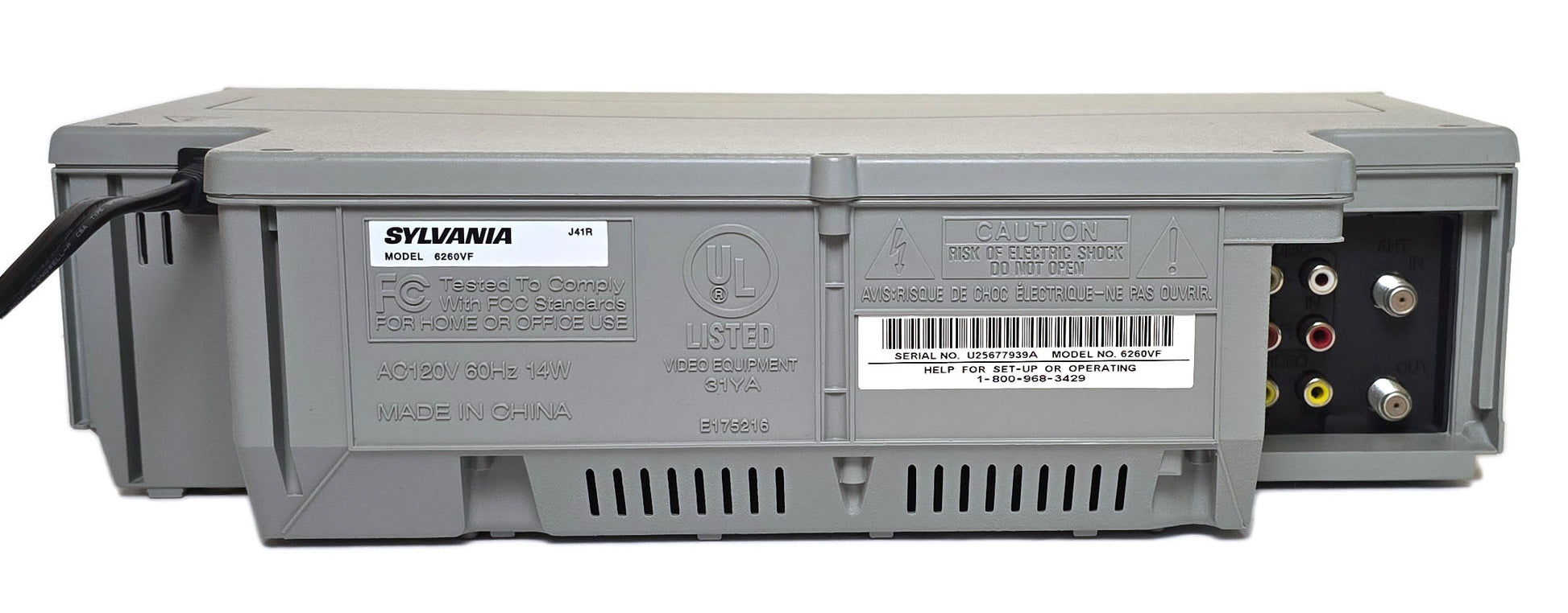 Sylvania 6260VF VCR, 4-Head Hi-Fi Stereo - Rear