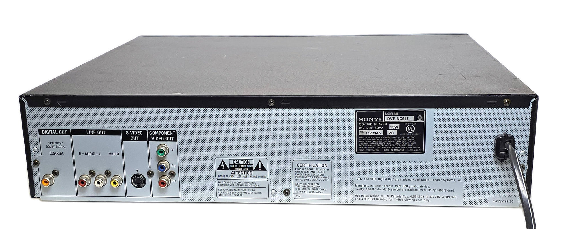 Sony DVP-NC615 DVD/CD Player, 5 Disc Carousel Changer - Rear