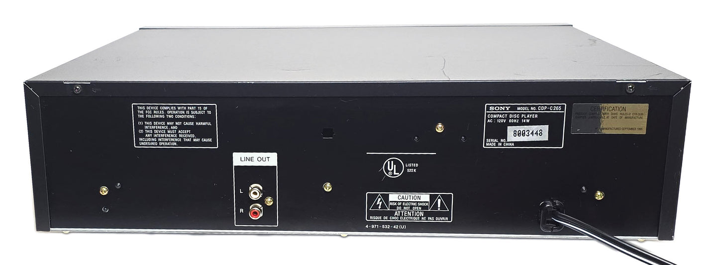 Sony CDP-C265 5-Disc Carousel CD Changer - Rear