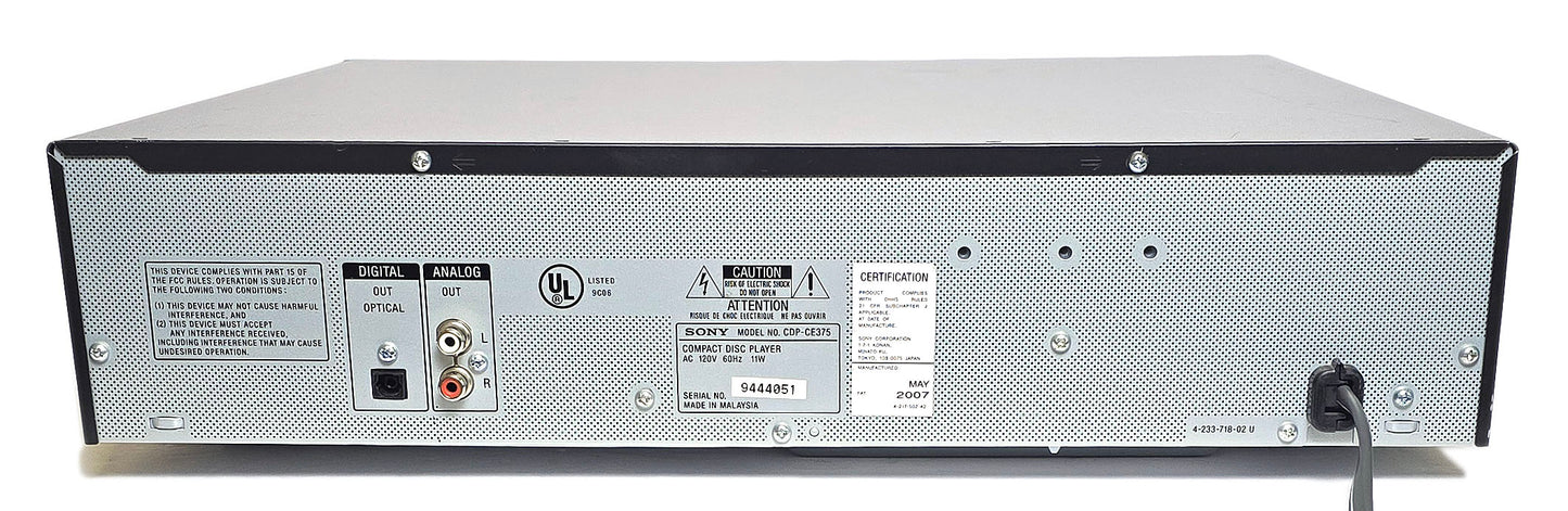 Sony CDP-CE375 5-Disc Carousel CD Changer - Rear