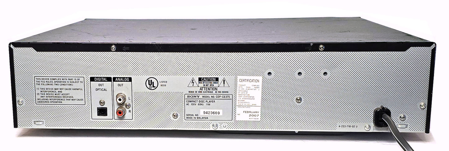 Sony CDP-CE375 5-Disc Carousel CD Changer - Rear