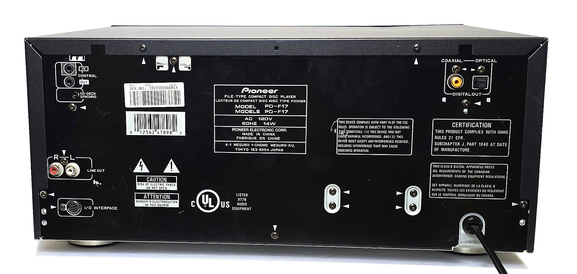 Pioneer Elite PD-F17 100+1 CD Changer - Rear