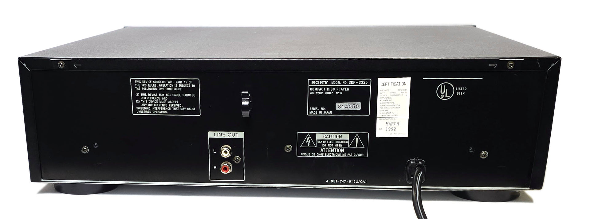 Sony CDP-C325 5-Disc Carousel CD Changer - Back