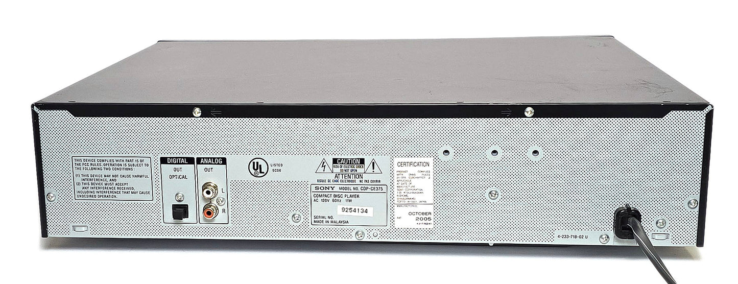 Sony CDP-CE375 5-Disc Carousel CD Changer - Rear