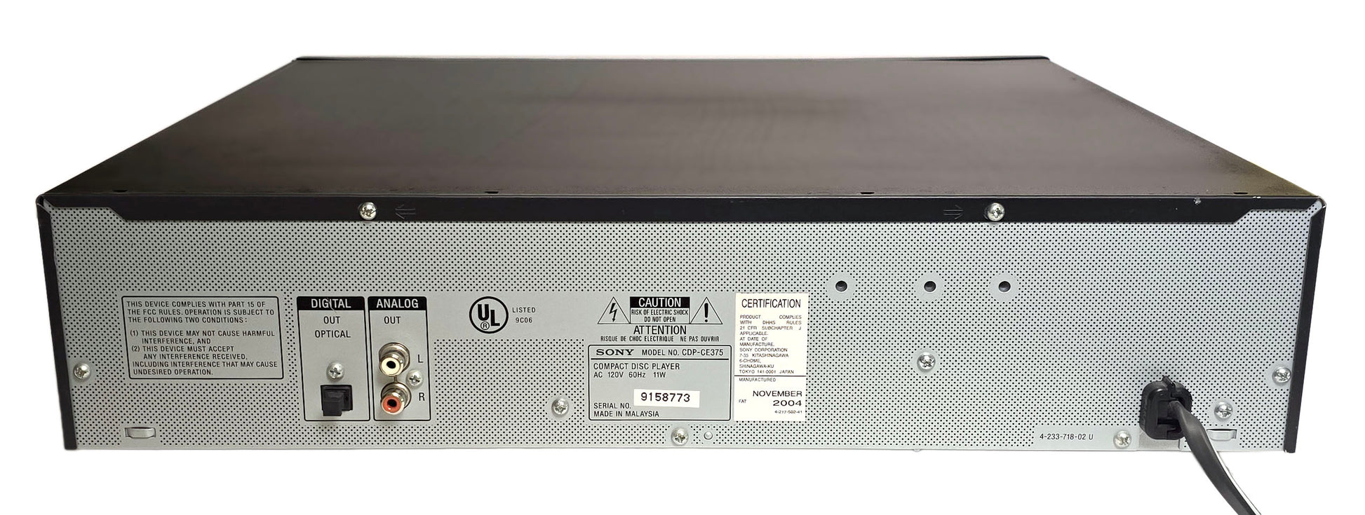 Sony CDP-CE375 5-Disc Carousel CD Changer - Rear