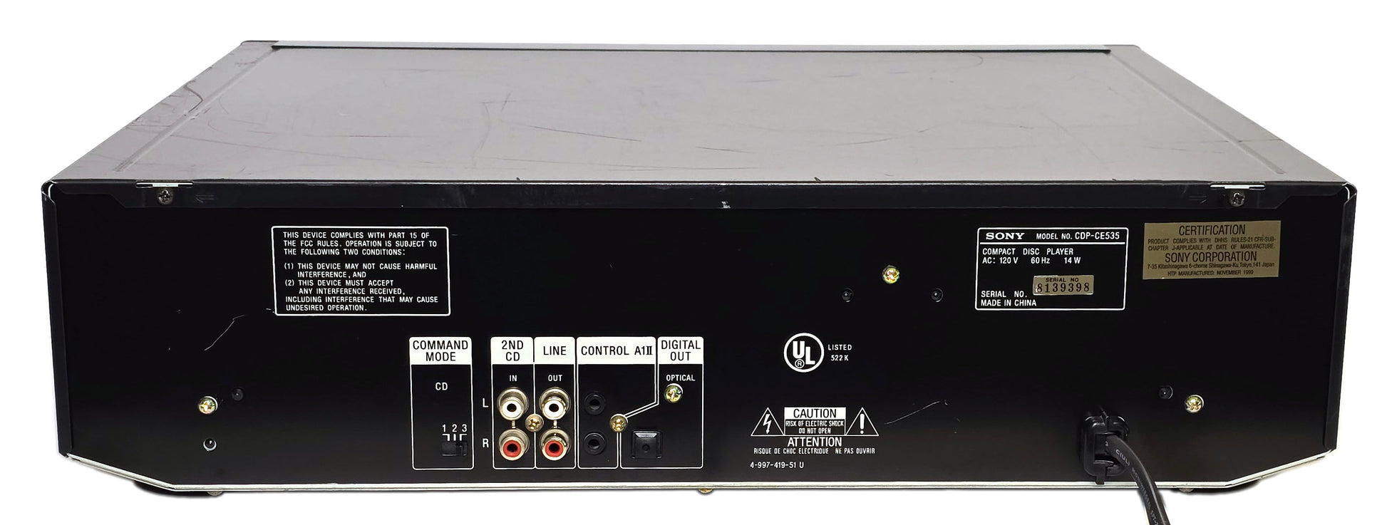 Sony CDP-CE535 5-Disc Carousel CD Changer - Rear