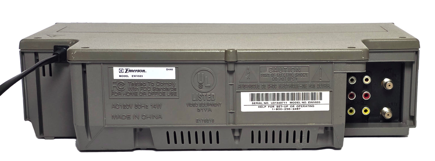 Emerson EWV603 VCR, 4-Head Hi-Fi Stereo - Rear