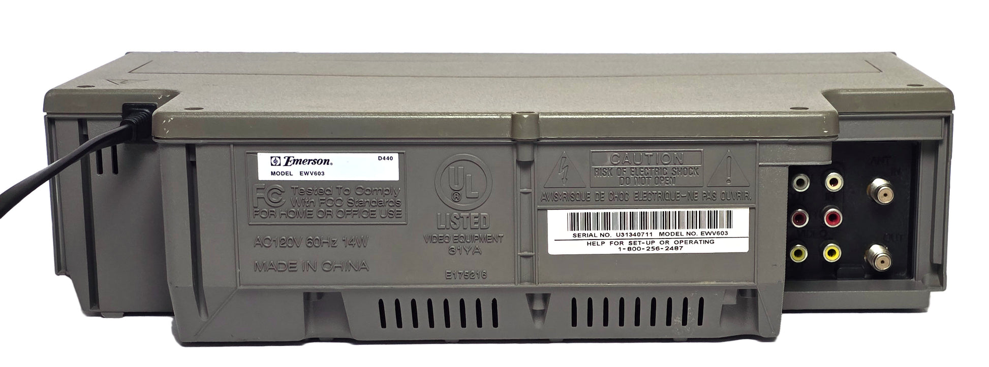 Emerson EWV603 VCR, 4-Head Hi-Fi Stereo - Rear