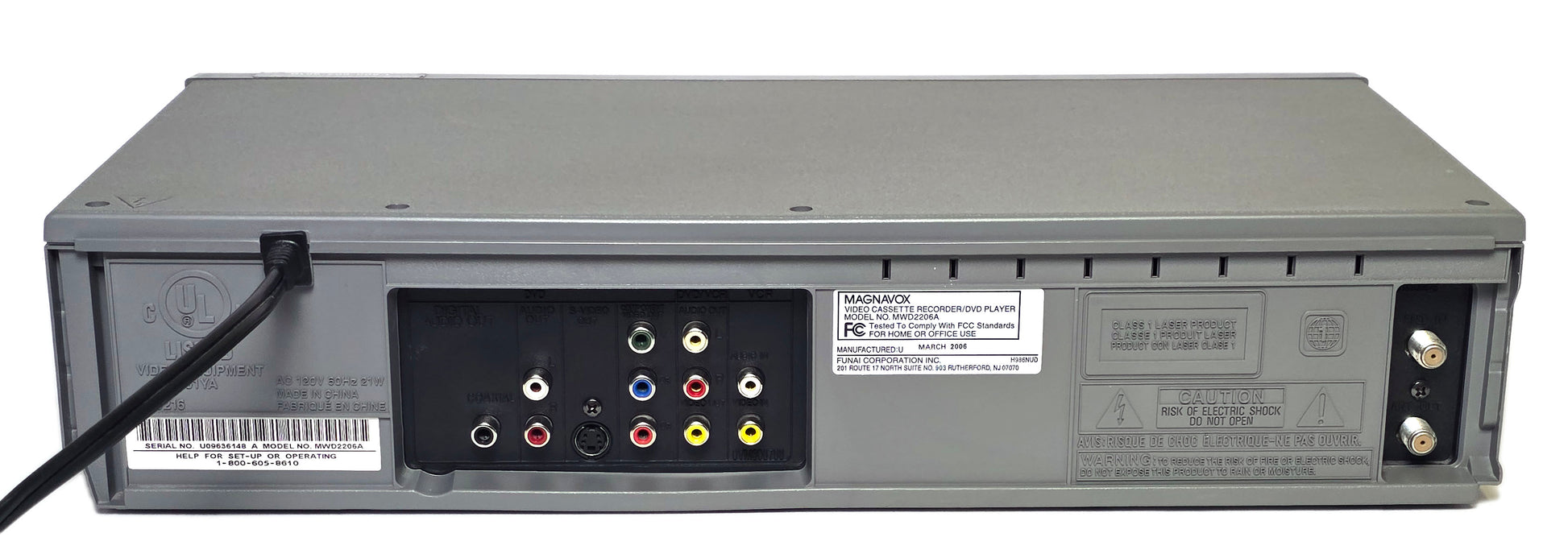 Magnavox MWD2206A VCR/DVD Player Combo - Rear