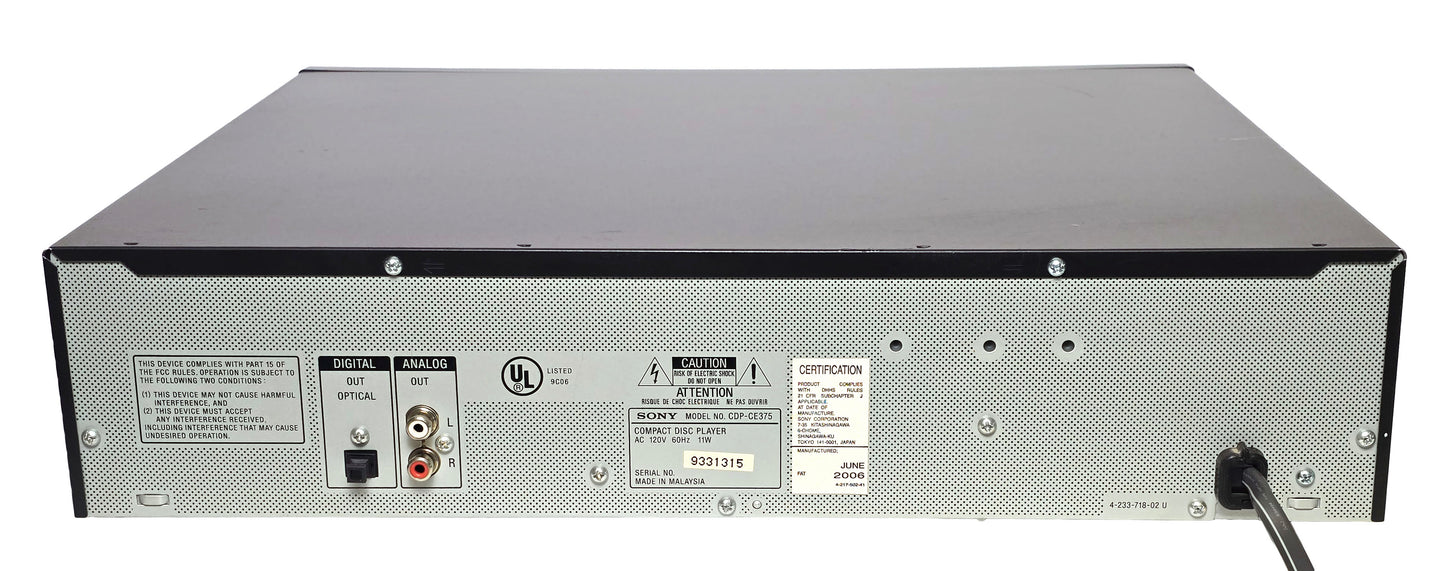 Sony CDP-CE375 5-Disc Carousel CD Changer - Rear