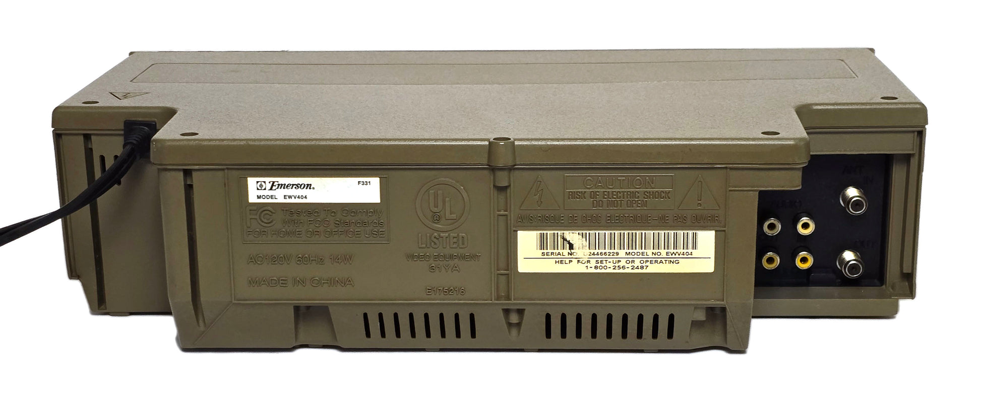 Emerson EWV404 VCR, 4-Head Mono - Rear