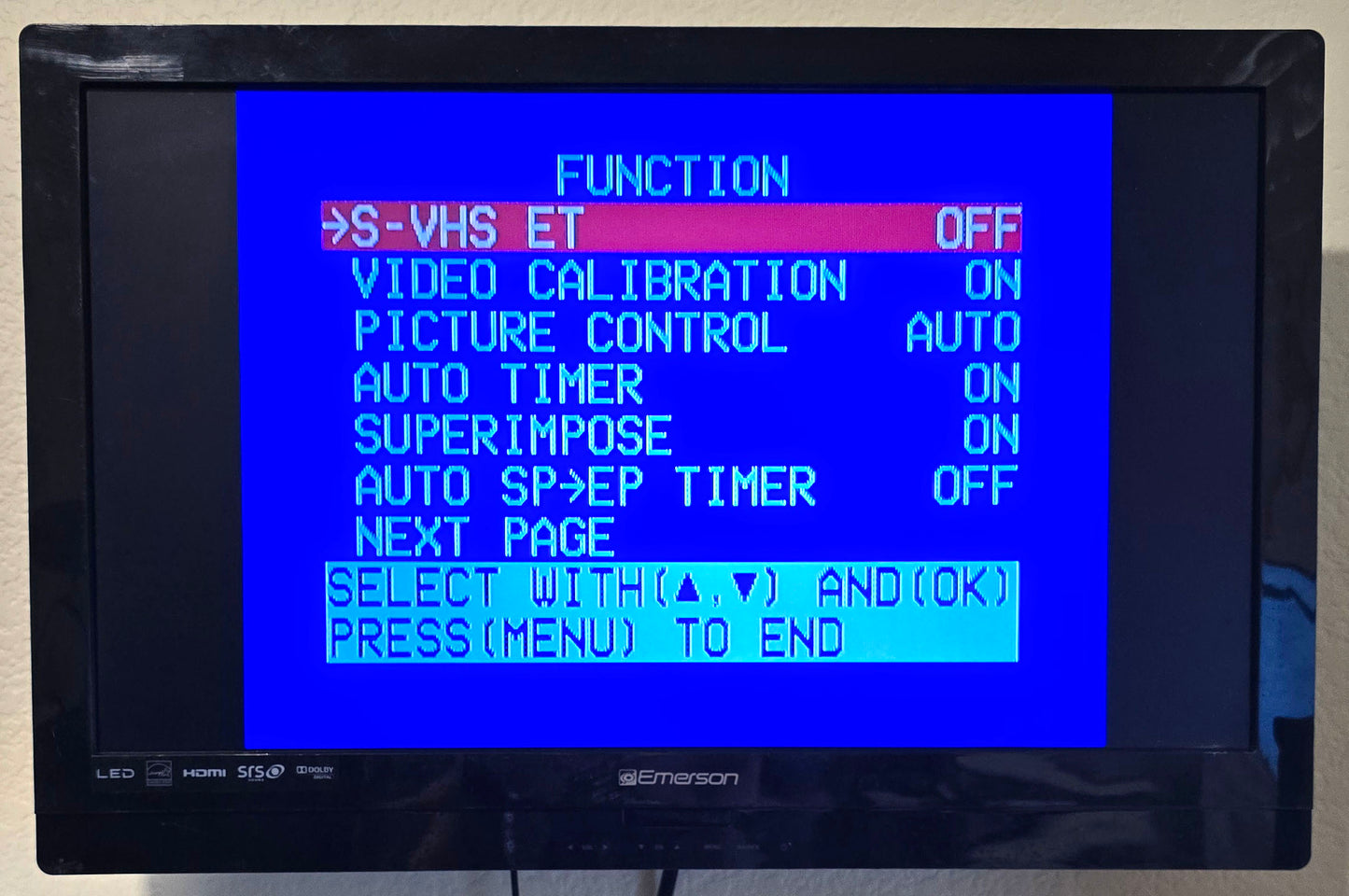 JVC HR-S2902U VCR, 4-Head Hi-Fi Stereo, Super VHS - Menu
