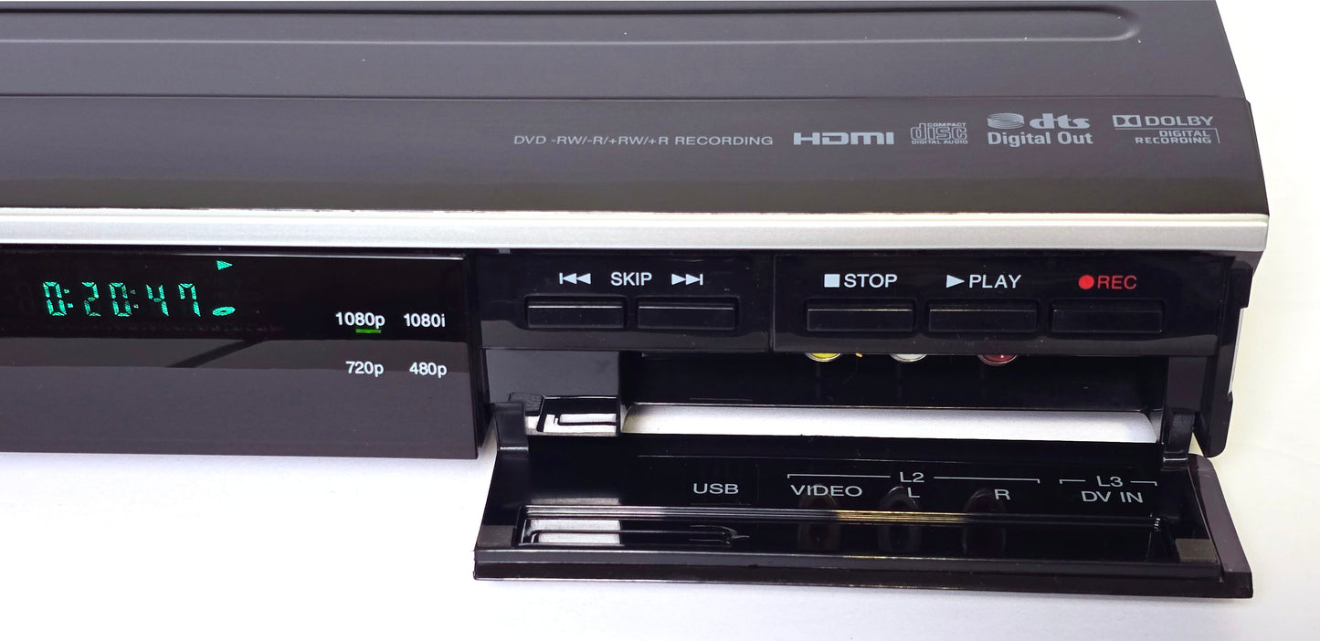 Toshiba DR430KU DVD Recorder with HDMI - Front Door Buttons and Connections
