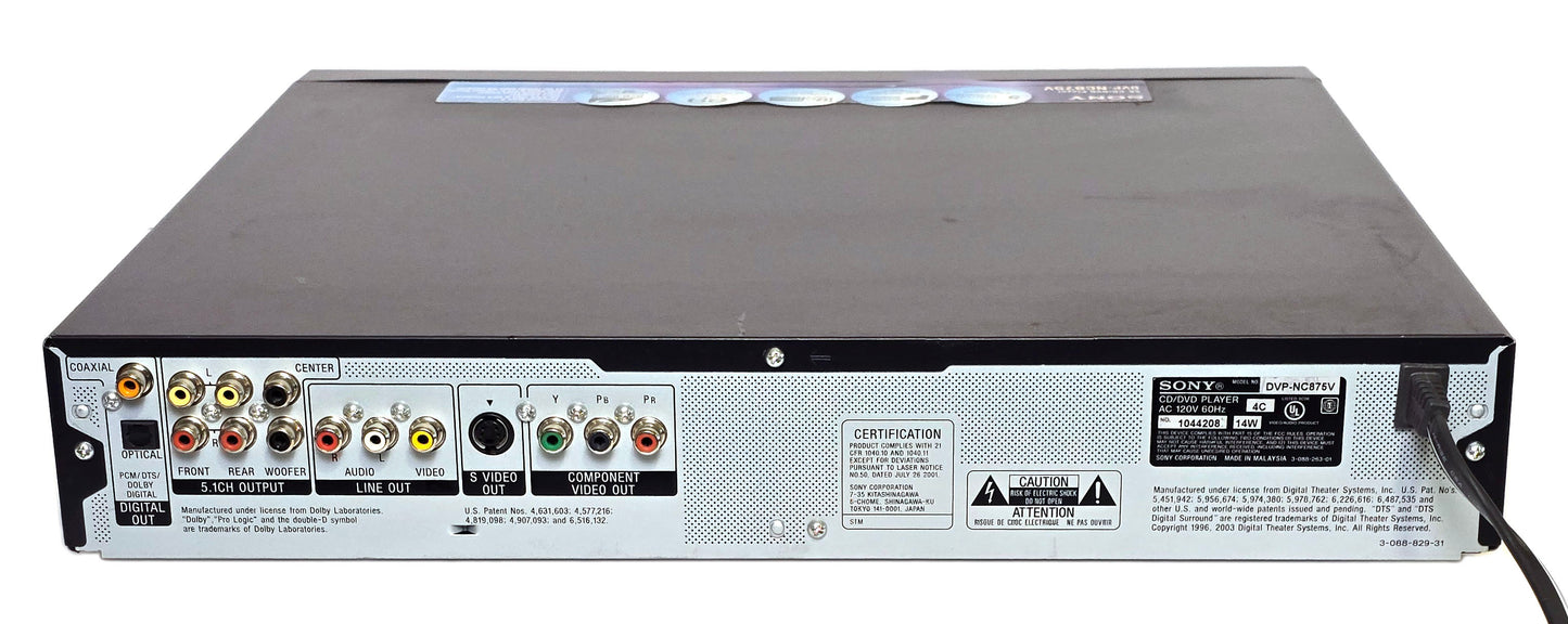 Sony DVP-NC875V DVD/CD/SACD Player, 5 Disc Carousel Changer - Rear