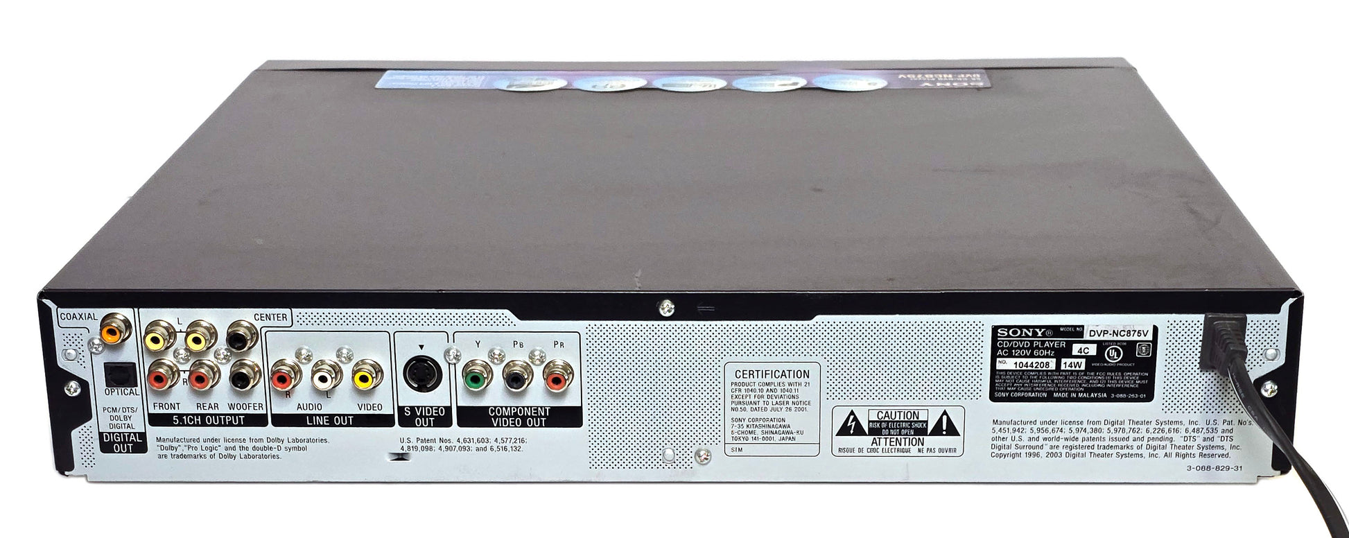 Sony DVP-NC875V DVD/CD/SACD Player, 5 Disc Carousel Changer - Rear