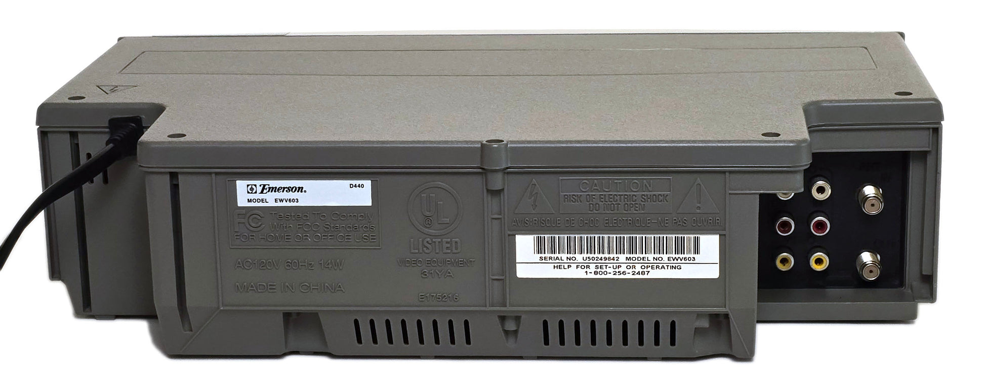 Emerson EWV603 VCR, 4-Head Hi-Fi Stereo - Rear