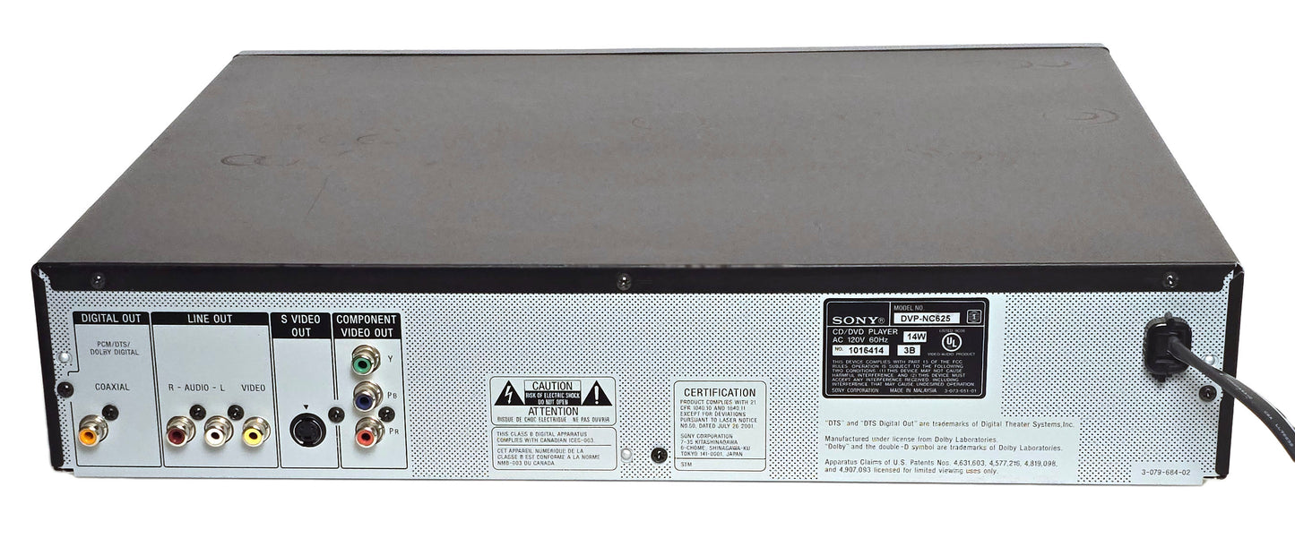 Sony DVP-NC625 DVD/CD Player, 5 Disc Carousel Changer - Rear