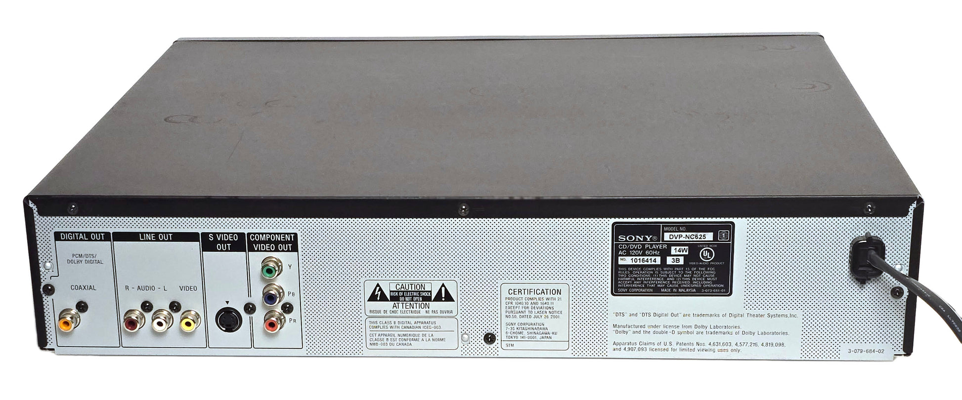 Sony DVP-NC625 DVD/CD Player, 5 Disc Carousel Changer - Rear