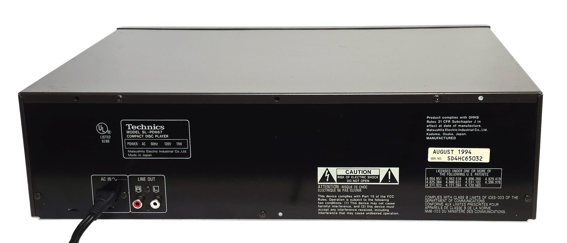 Technics SL-PD667 5-Disc Carousel CD Changer - Rear
