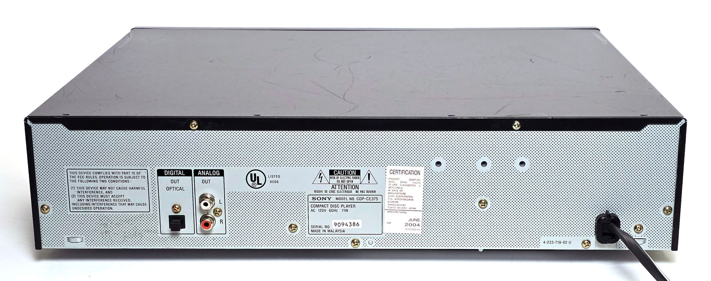 Sony CDP-CE375 5-Disc Carousel CD Changer - Rear