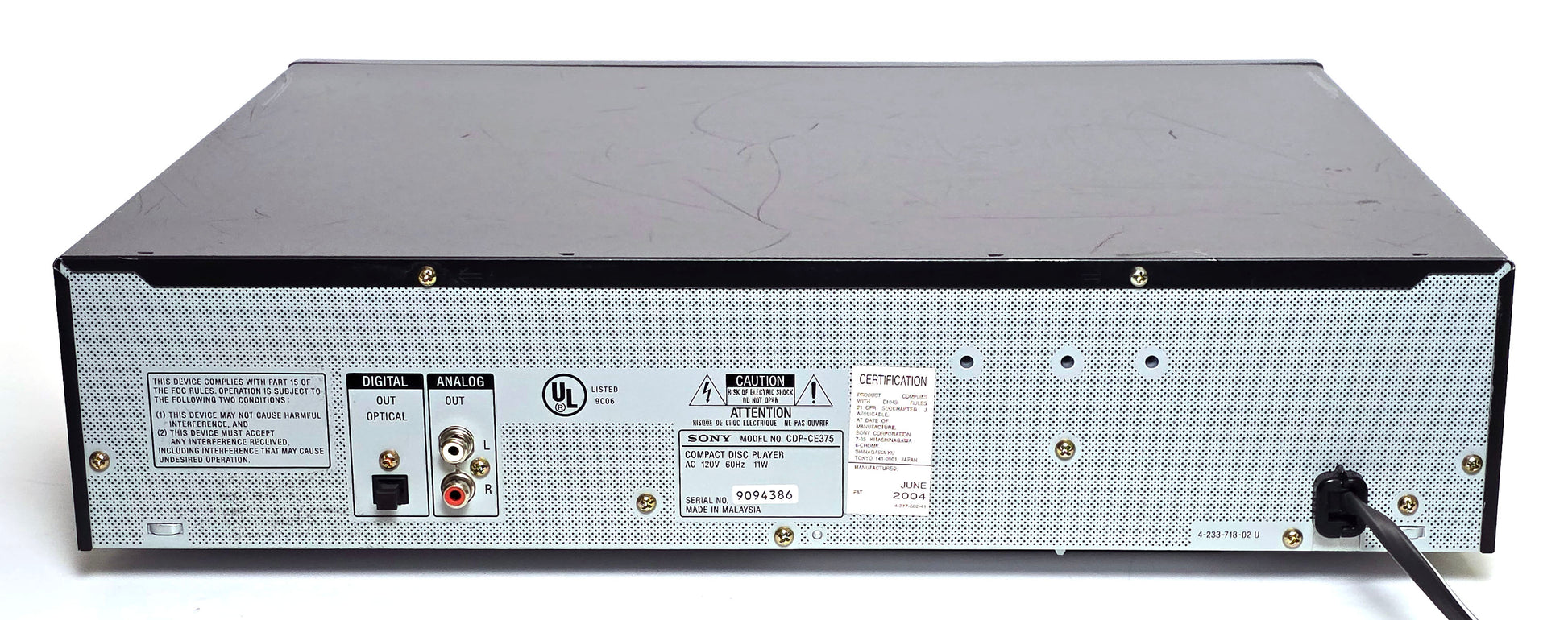 Sony CDP-CE375 5-Disc Carousel CD Changer - Rear