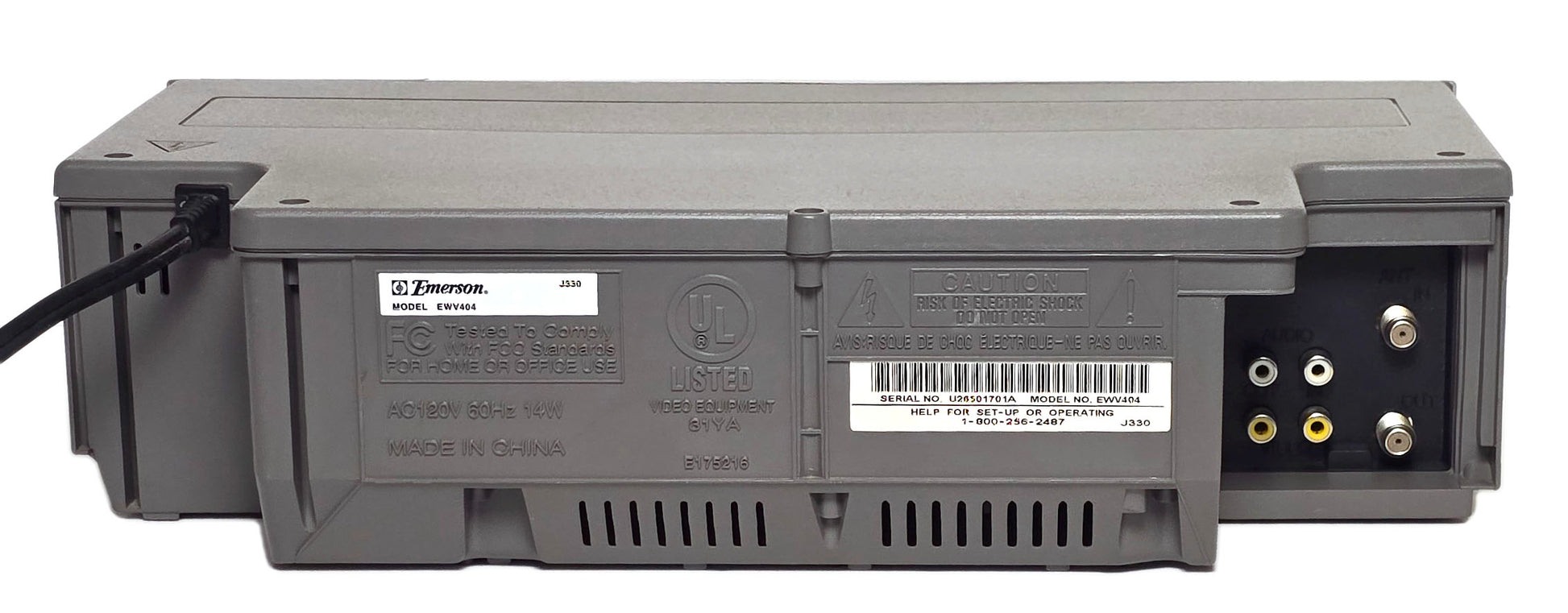 Emerson EWV404 VCR, 4-Head Mono - Rear