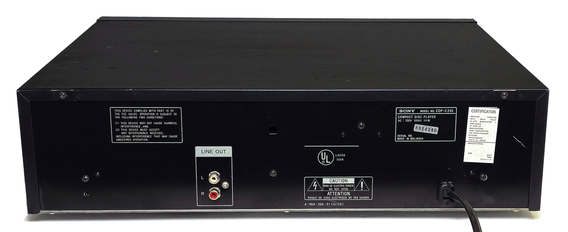 Sony CDP-C245 5-Disc Carousel CD Changer - Rear