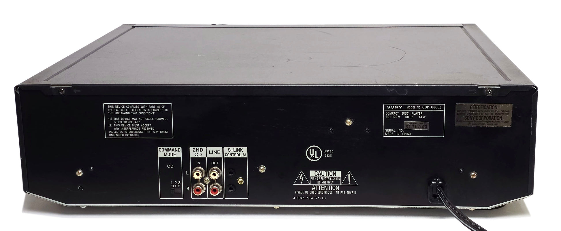 Sony CDP-C360Z 5-Disc Carousel CD Changer - Rear