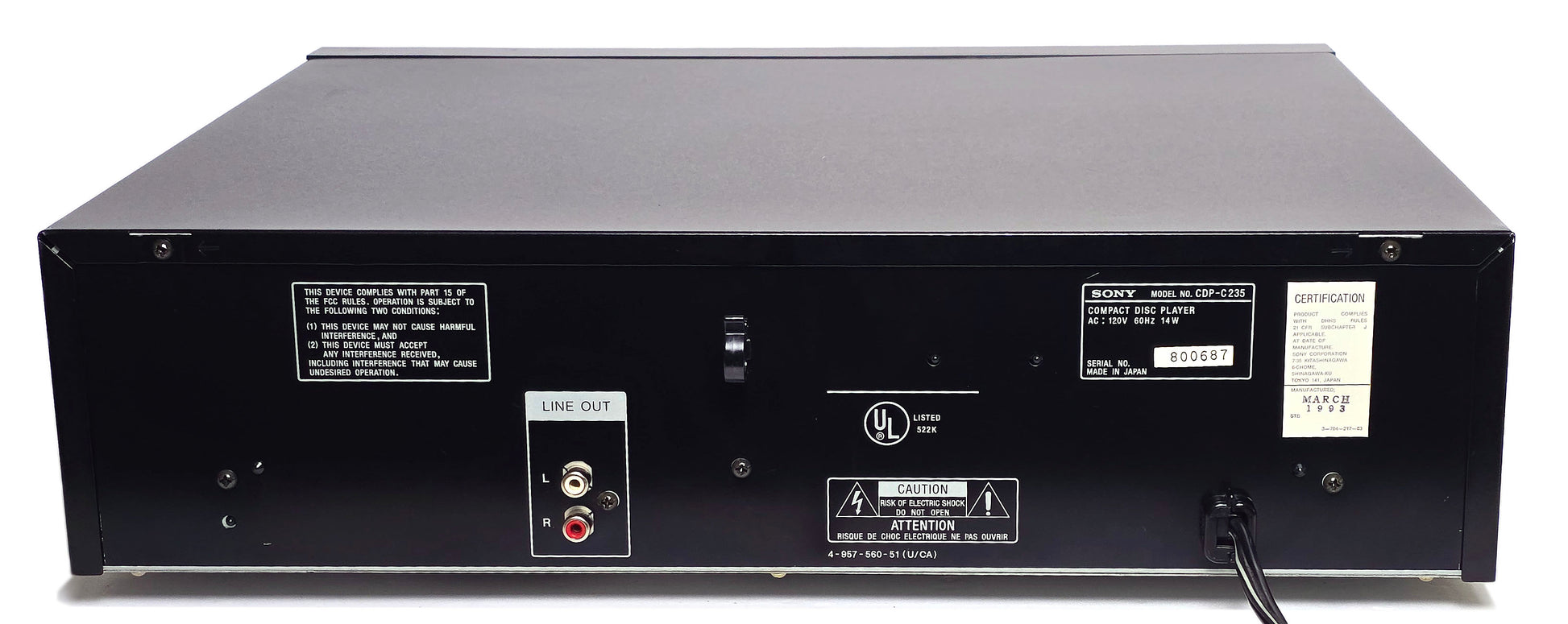 Sony CDP-C235 5-Disc Carousel CD Changer - Rear