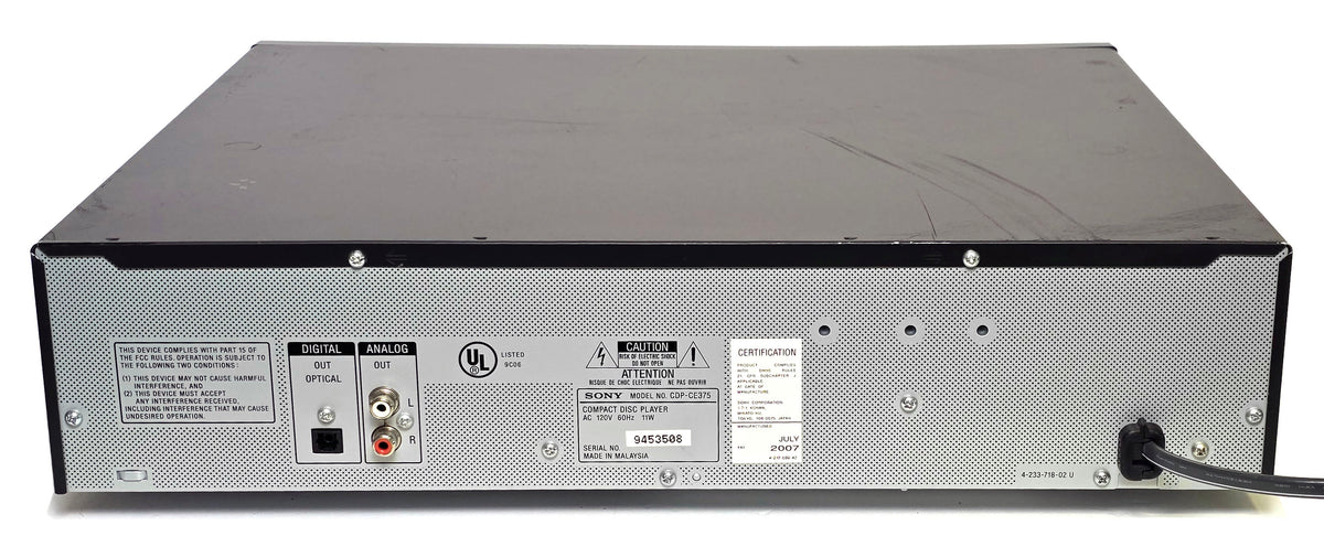 Sony CDP-CE375 5-Disc Carousel CD Changer - Rear