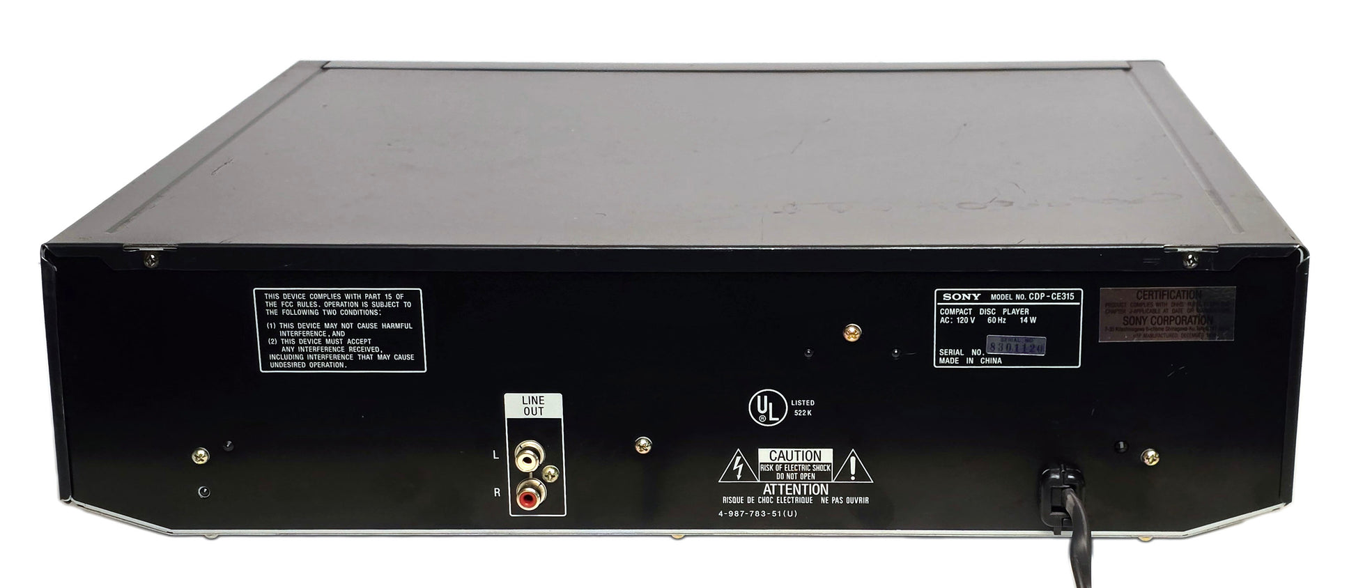 Sony CDP-CE315 5-Disc Carousel CD Changer - Rear