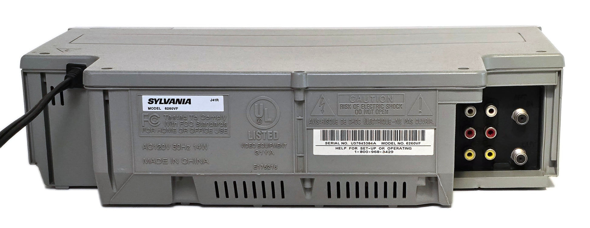 Sylvania 6260VF VCR, 4-Head Hi-Fi Stereo - Rear