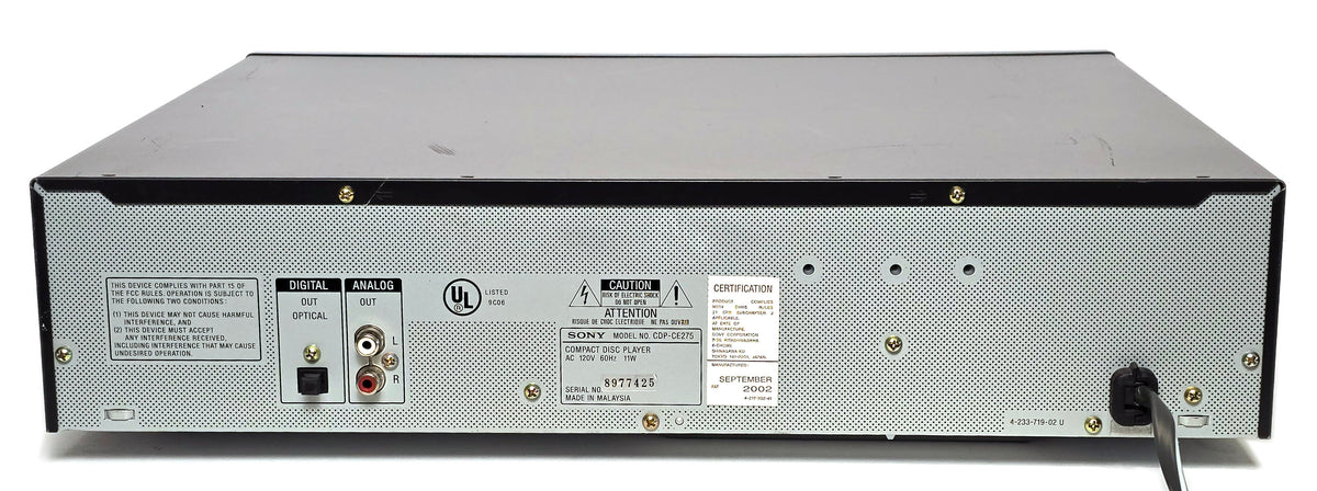 Sony CDP-CE275 5-Disc Carousel CD Changer - Rear