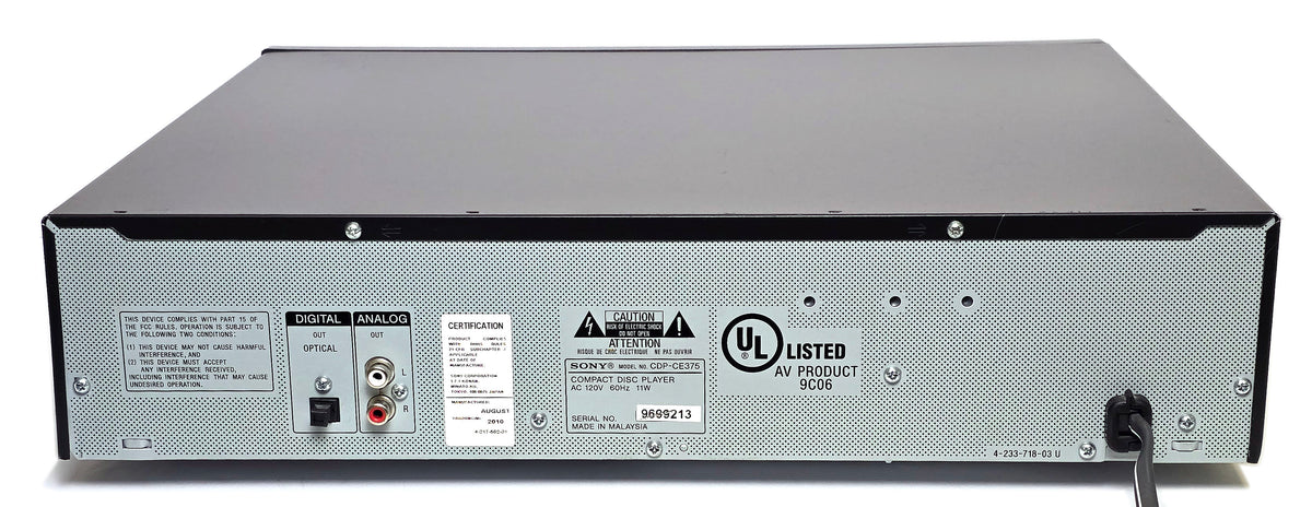Sony CDP-CE375 5-Disc Carousel CD Changer - Rear