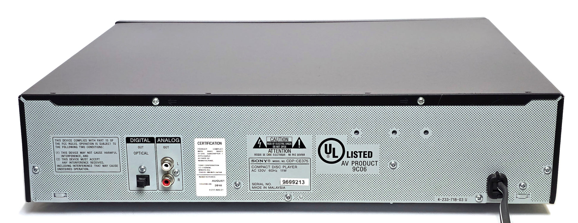 Sony CDP-CE375 5-Disc Carousel CD Changer - Rear
