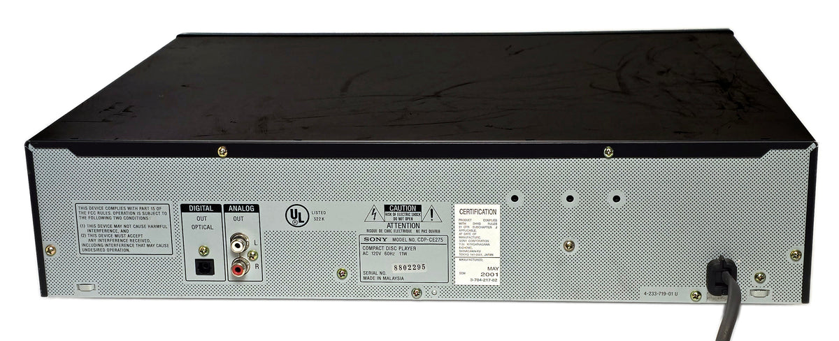 Sony CDP-CE275 5-Disc Carousel CD Changer - Rear