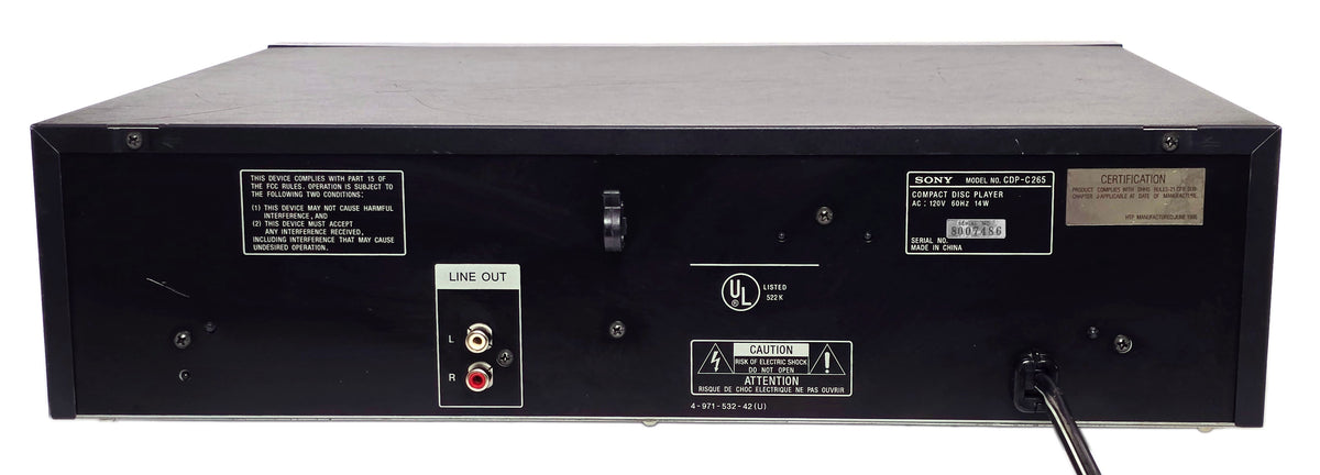 Sony CDP-C265 5-Disc Carousel CD Changer - Rear