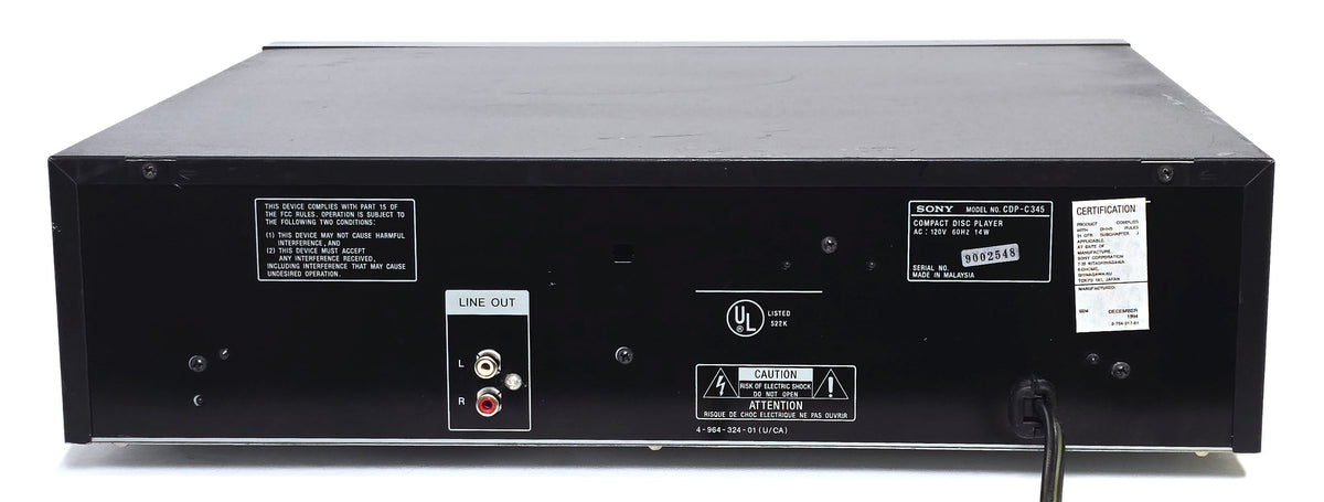Sony CDP-C345 5-Disc Carousel CD Changer - Rear