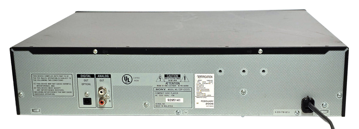 Sony CDP-CE375 5-Disc Carousel CD Changer - Rear