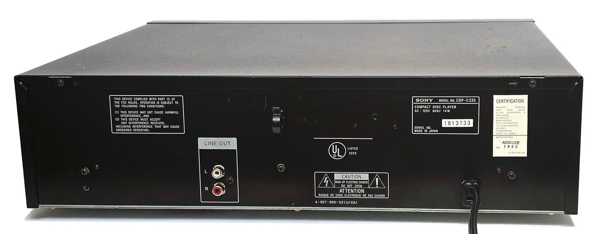 Sony CDP-C235 5-Disc Carousel CD Changer - Rear