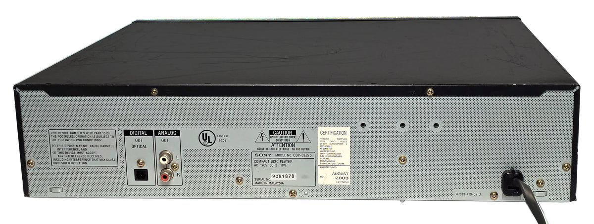 Sony CDP-CE275 5-Disc Carousel CD Changer - Rear
